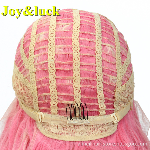 Lacefront Wholesale Price Wig For Women Natural Water Wave Free Part Cosplay Or Party Long Curl Pink Color Synthetic Ladies Hair